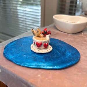 Handcrafted Miniature Teacup with Birds and Hearts